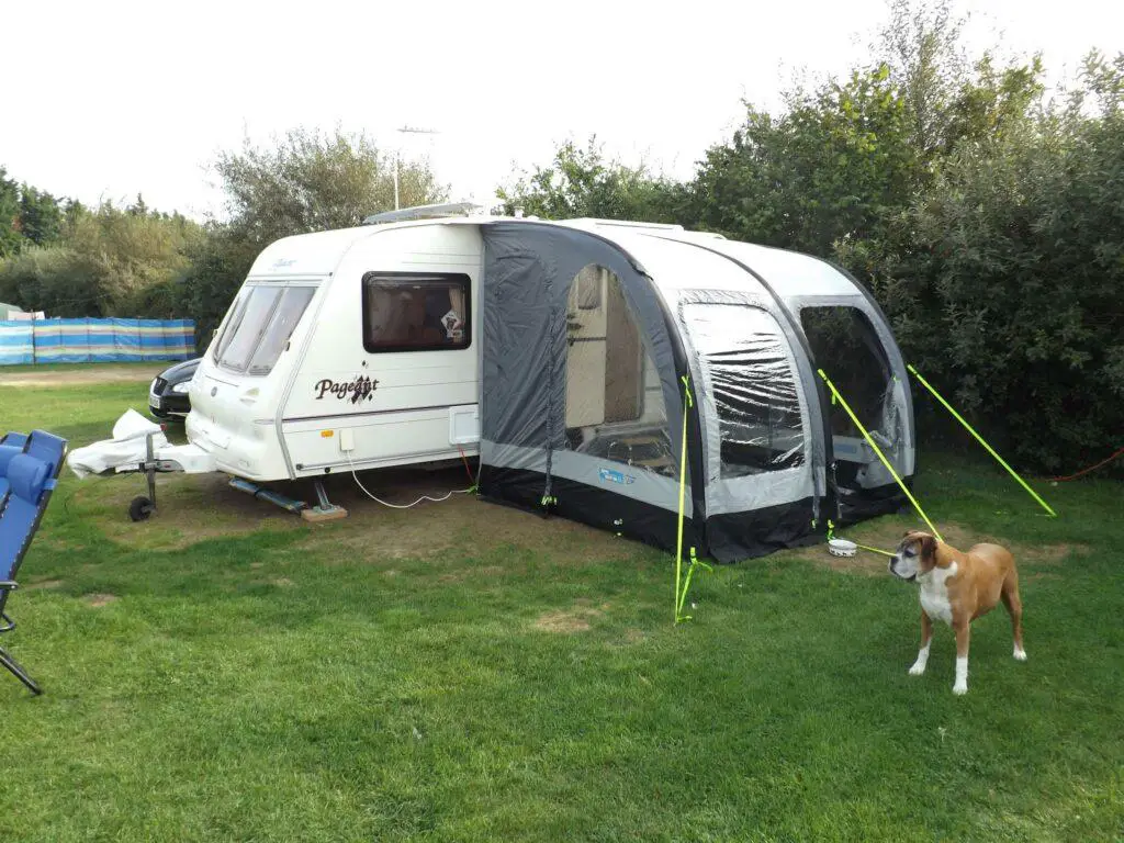 Awning for caravan at camping site