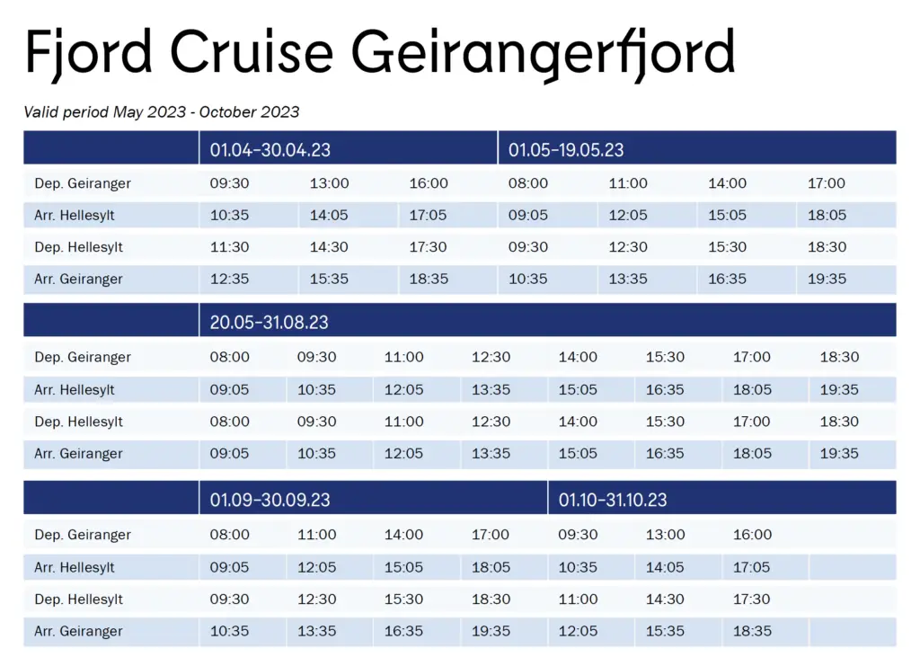Geirangerfjord Cruise Timetable 2023
